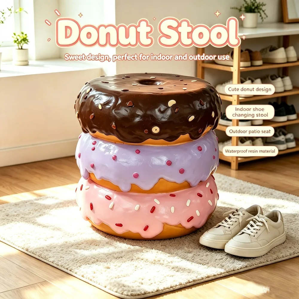 Orraves 14 Inch Stacked Donut Stool, Colorful Dessert Side Table Decor, Creative Figurine Seat, Indoor Outdoor Home Garden Decoration for Patio Living Room