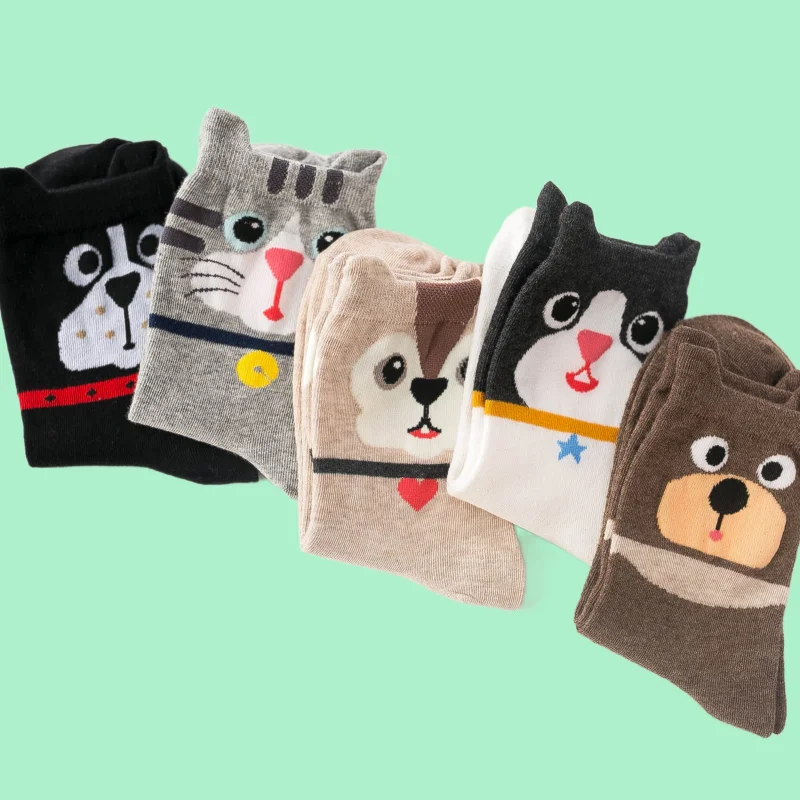 5 Pairs Comfortable Chrismas Gift Personality Soft High Quality Cotton Socks For Women 2024 New Cartoon Cat Cute Funny Socks