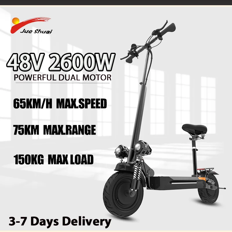 75KM Long Range X500 Electric Scooter 48V 2600W Dual Motor Foldable Scooter Electric 40° Climbing Angle for Adults E Scooter