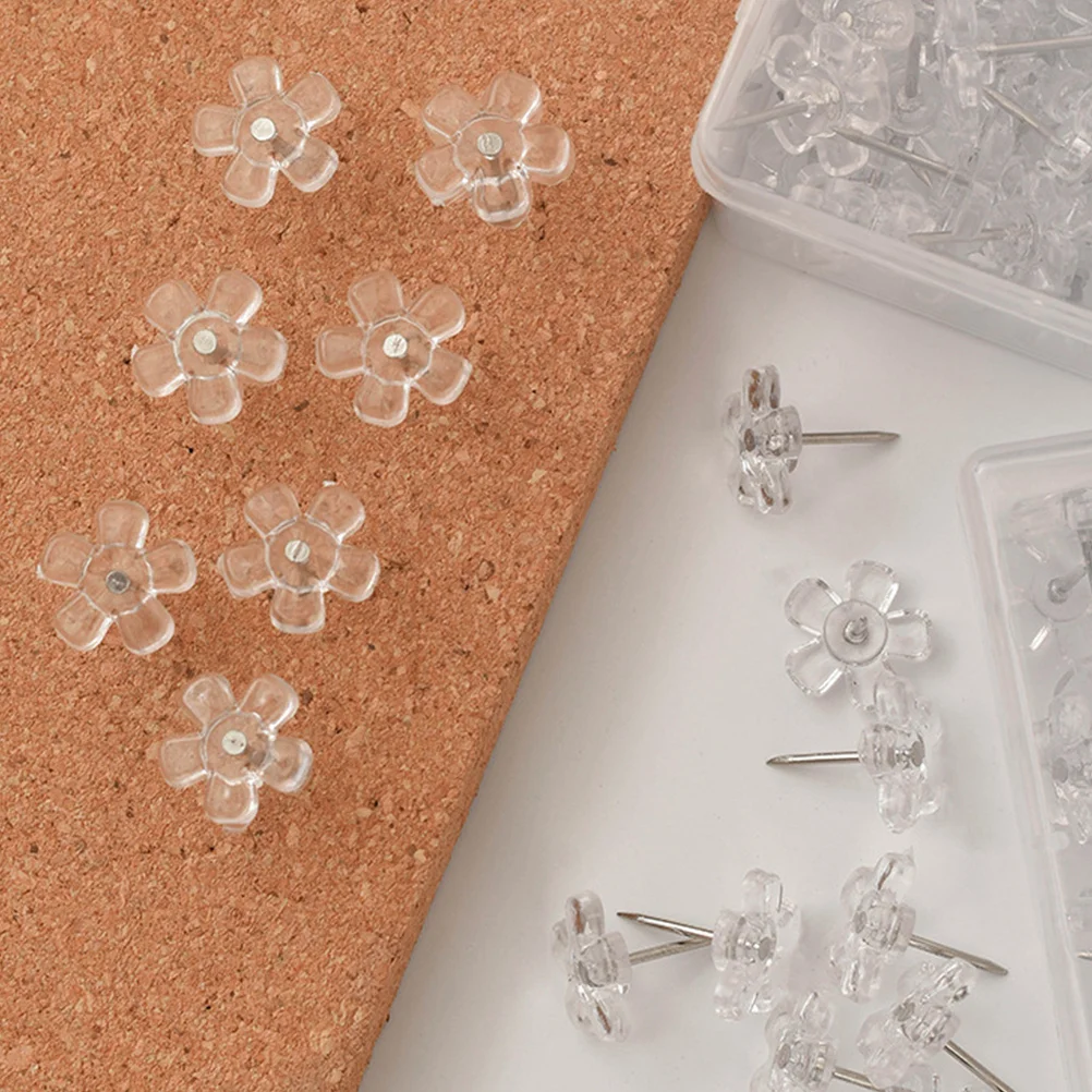 

100 Pcs Flower Push Pins Board Map Thumb Tack Press The Nail Transparent Iron Tacks Clear