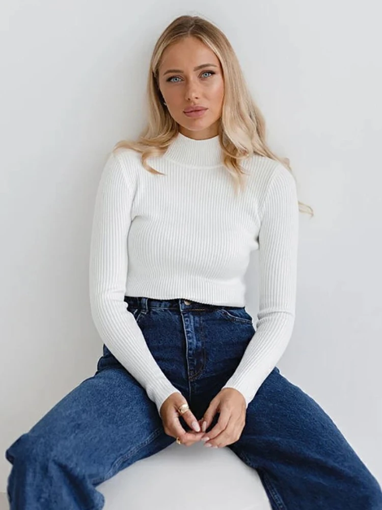 

2025 Women Casual Tops Knitted Pullover Ribbed Long Sleeve Versatile Sweater Solid Color Slim Autumn Winter Turtleneck Sweater