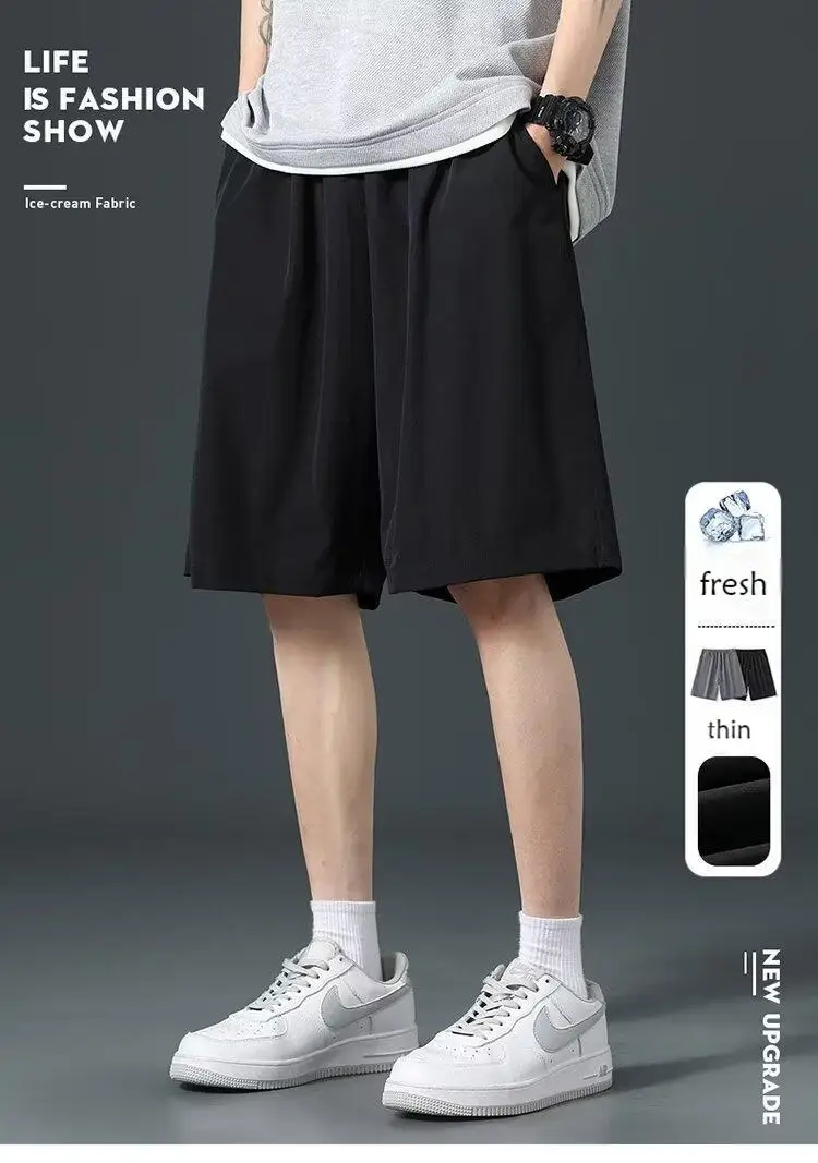 

Летние повседневные шорты, быстросохнущие дышащие спортивные шорты из ледяного шелка, баскетбольные шорты из твердого полиэстера для фитнеса, мужские брюки