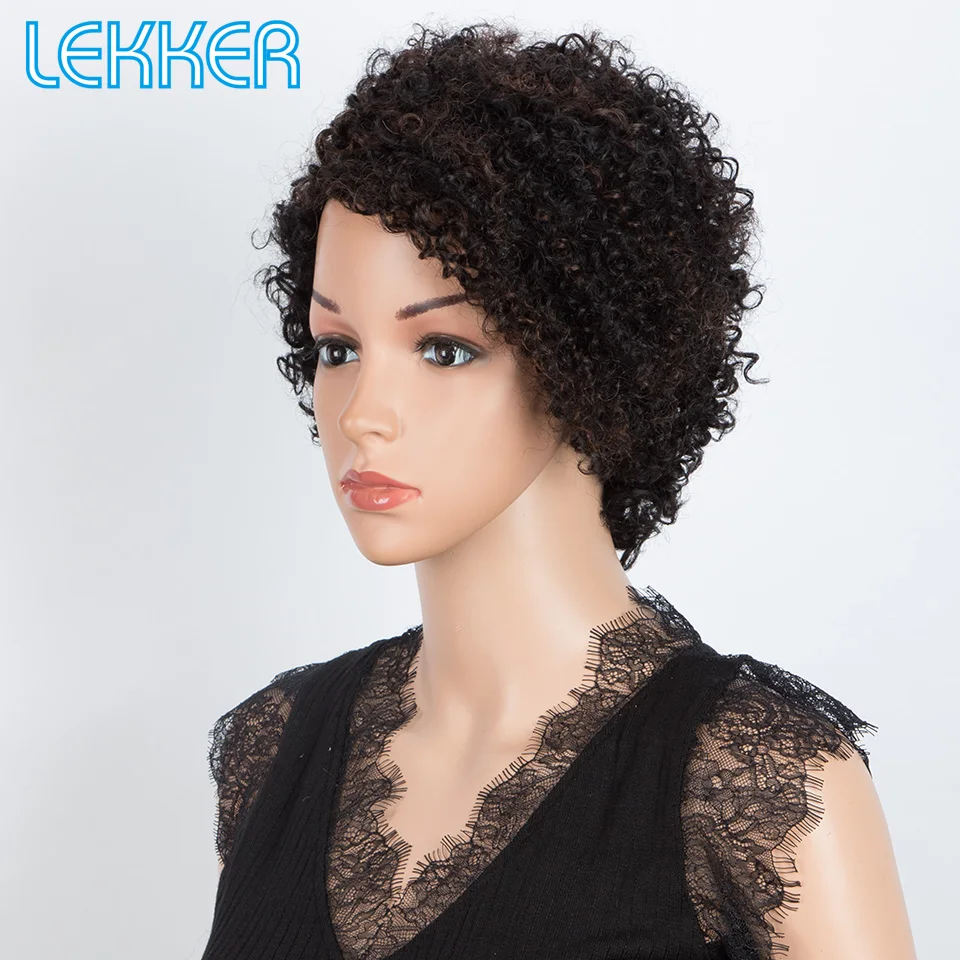 Lekker-Peluca de cabello humano 100% rizado para mujer, pelo brasileño Remy, corte Pixie corto, Afro, hecho a máquina, de colores