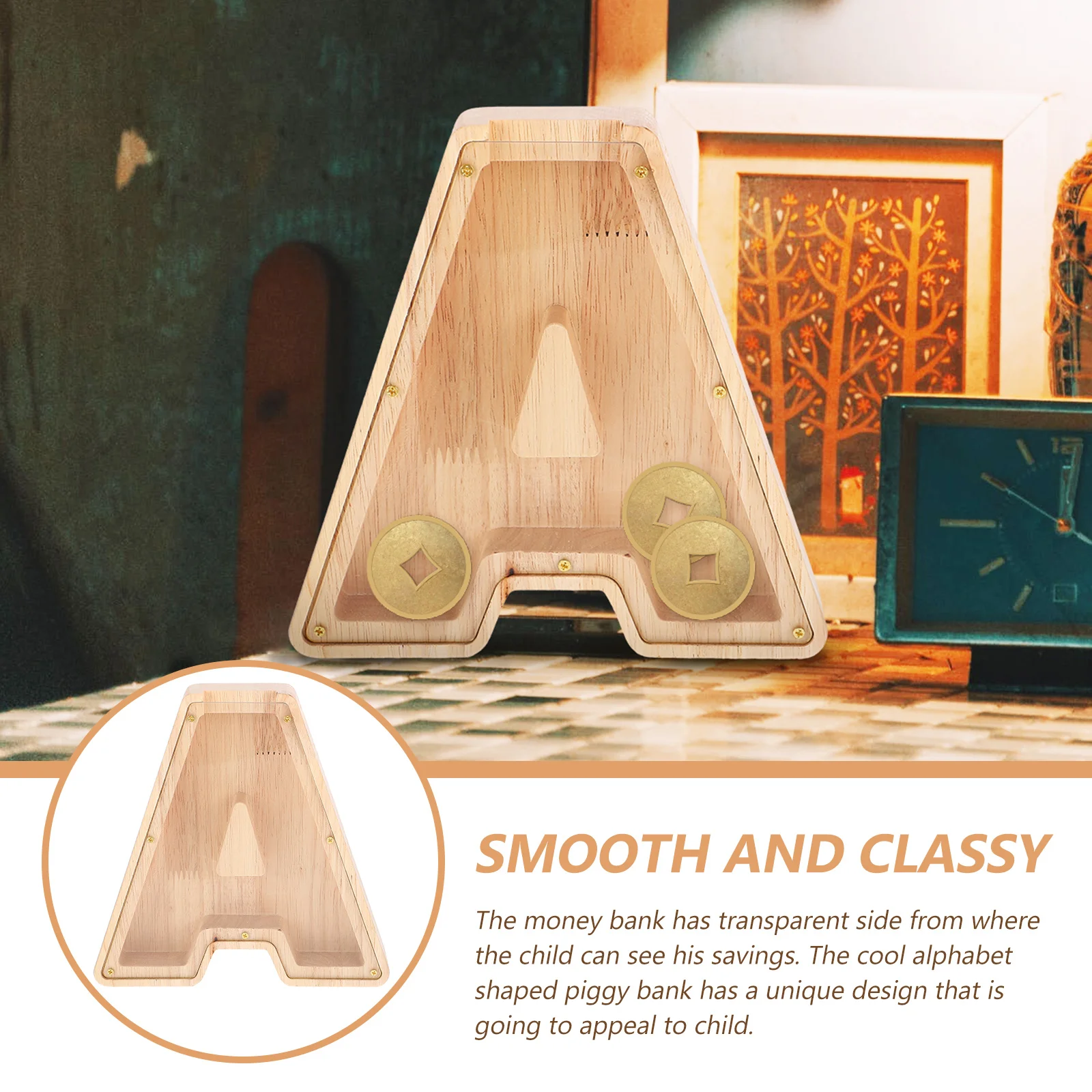 

Alphabet Savings Bank Wooden Desktop Coin Holder For Money Management Educational Transparent Letter Shaped Saving