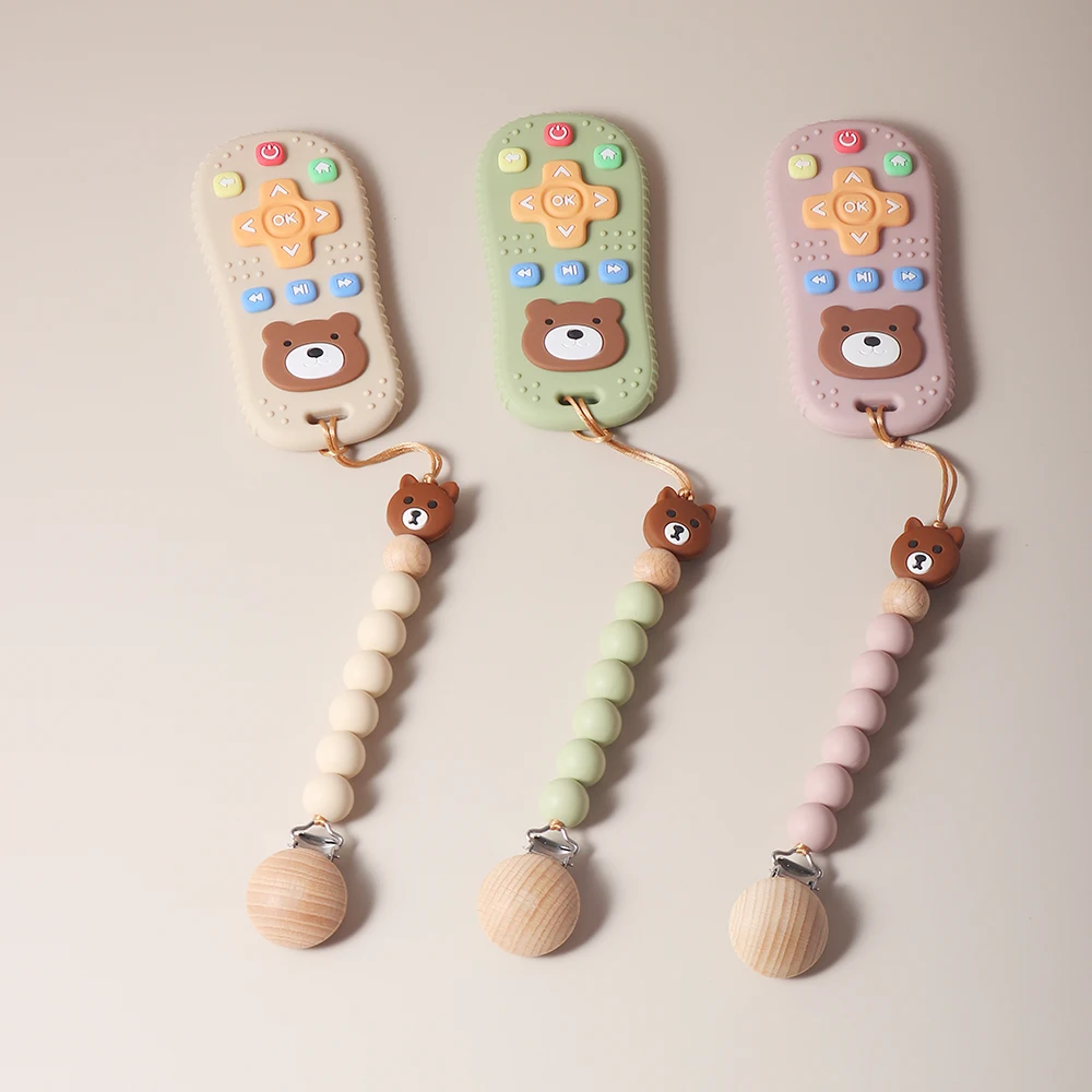 Pacifier clip and Baby Teether TV Remote Control Shape Silicone Teether Teething Toy Kids Sensory Educational Toy baby gift set