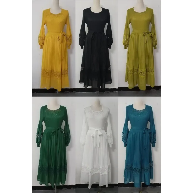 

Miyake Pleated 2025 Autumn and Winter New Solid Colour Pleated Lace Dress Temperament Elegant Loose Hollow Skirt Female