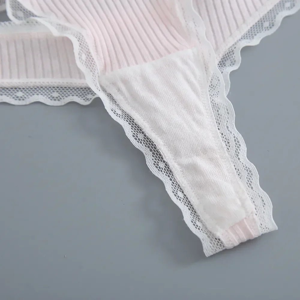 Thong Ladies Lingerie G-string Panties Low Fashion Solid Women Soft Cotton Edge Underwear 3pcs/lot Lace Sexy Rise