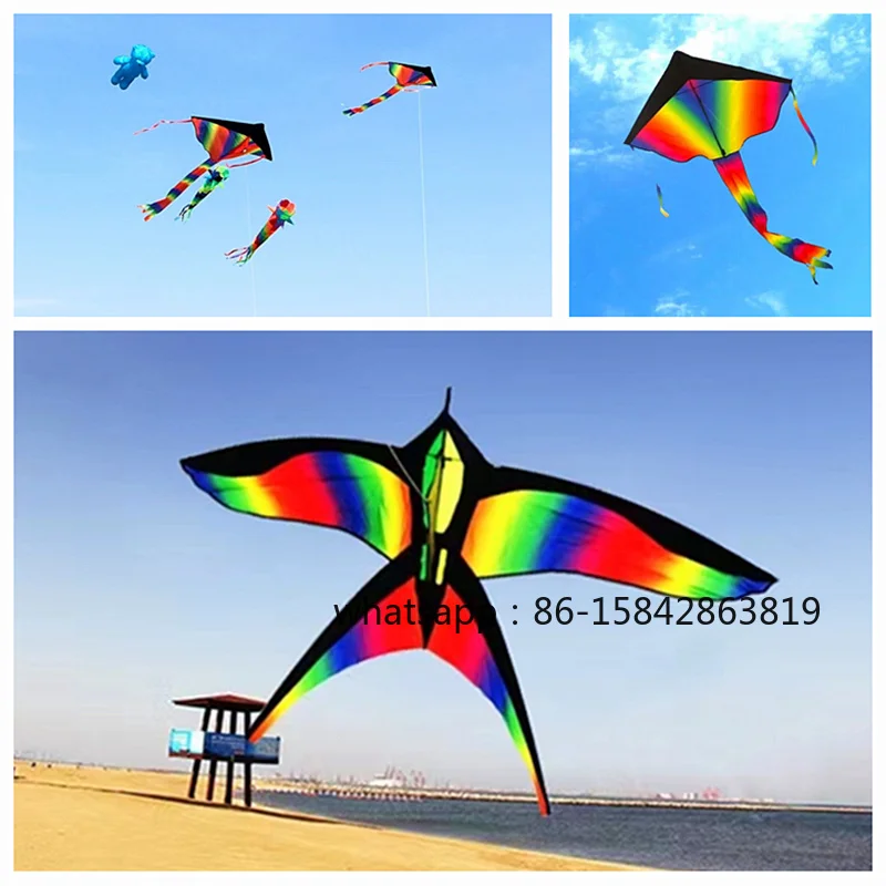 

Nylon Rainbow Bird Kite, Outdoor Beach Flying Eagle Kite Toy with Kite Line for Kids