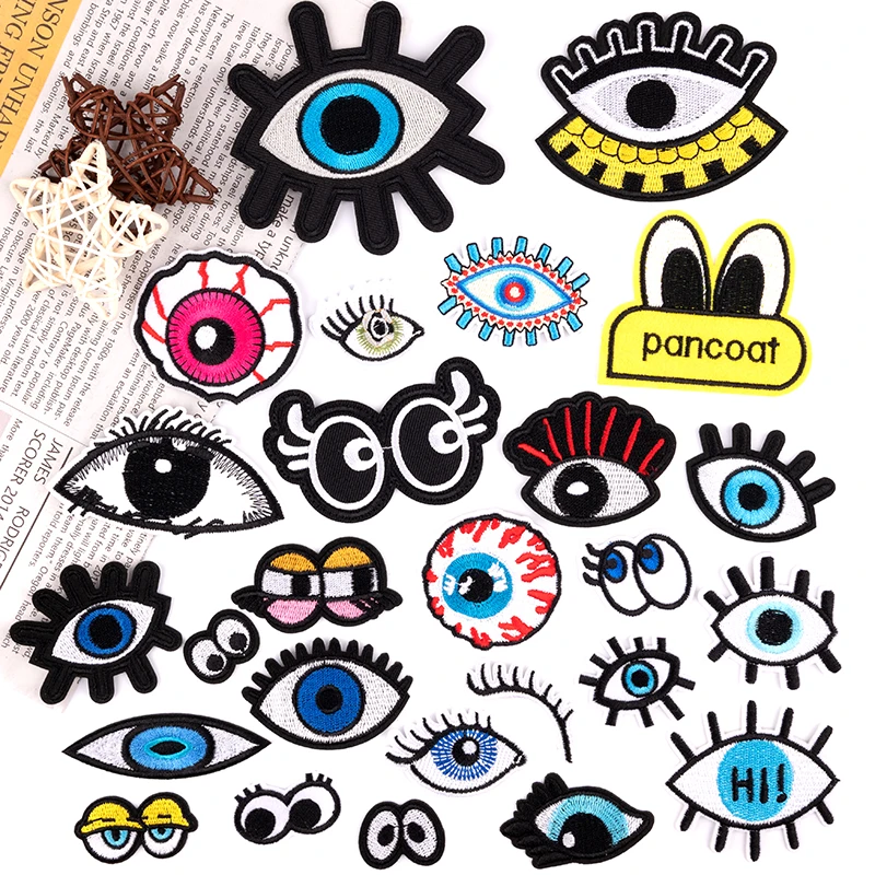 Funny Cartoon Eyeball Clothes Patch Badges Iron on Eyes Biker Patches For Clothing Stripe Embroidered Sewing Punk Appliques