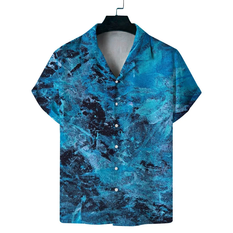 Heren Overhemd Met Digitale Print Gestreepte Slip Kraag Dun Shirt Met Korte Mouwen