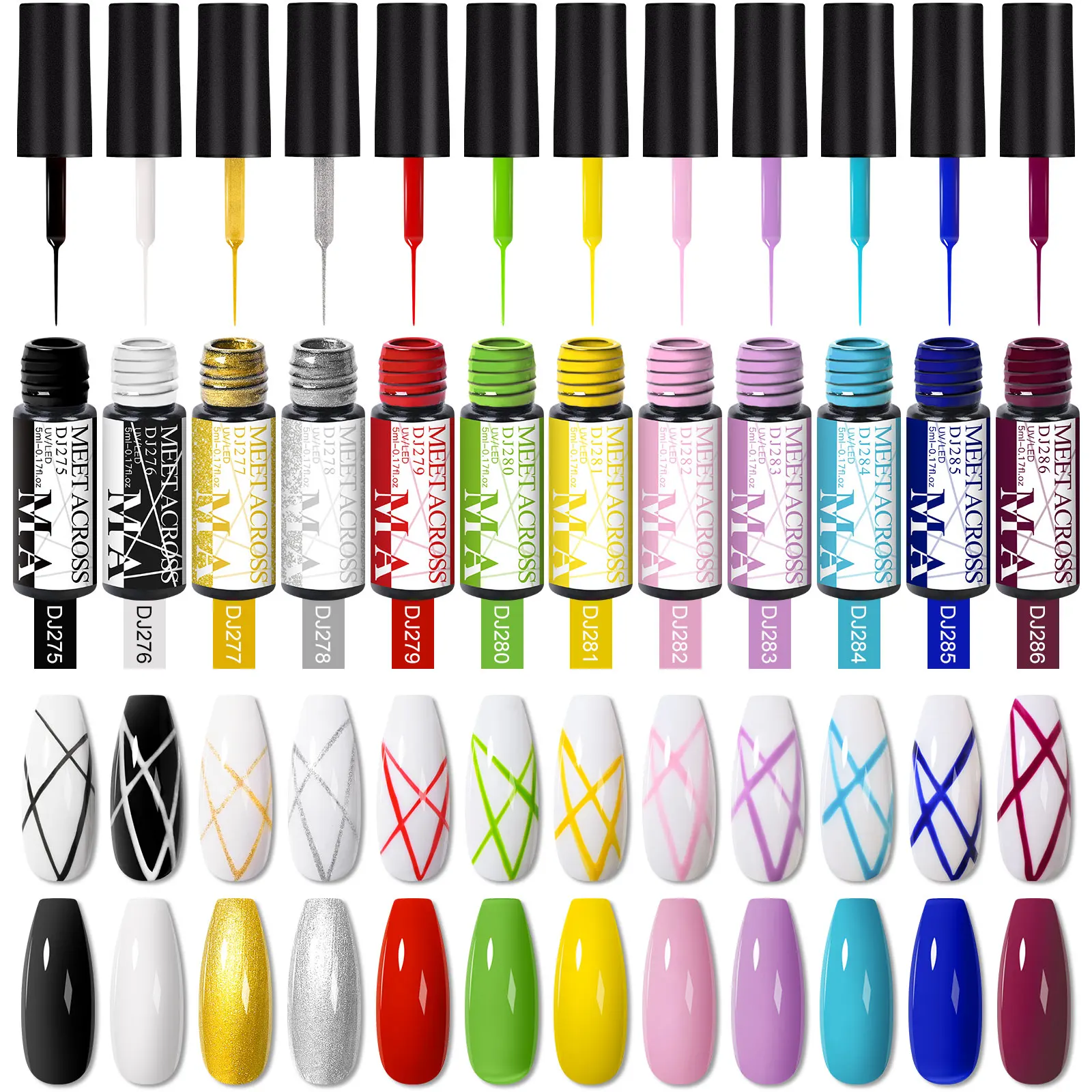 12pc Nail Liner Painting Gel Set Black White Drawing Nail Art Vernis French Style DIY Manicure Design UV/LED Semi Permanent