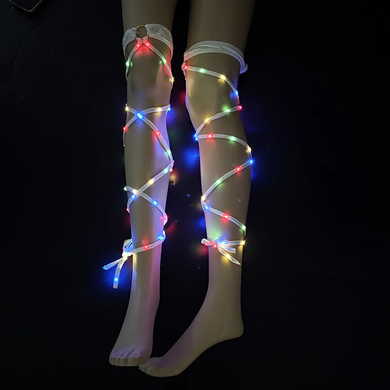 Subculture Women LED Leg Wraps Sexy Hallow Out Bandage Stockings Y2K Personality LED Armband Concert Light Up Party Rave Outfit