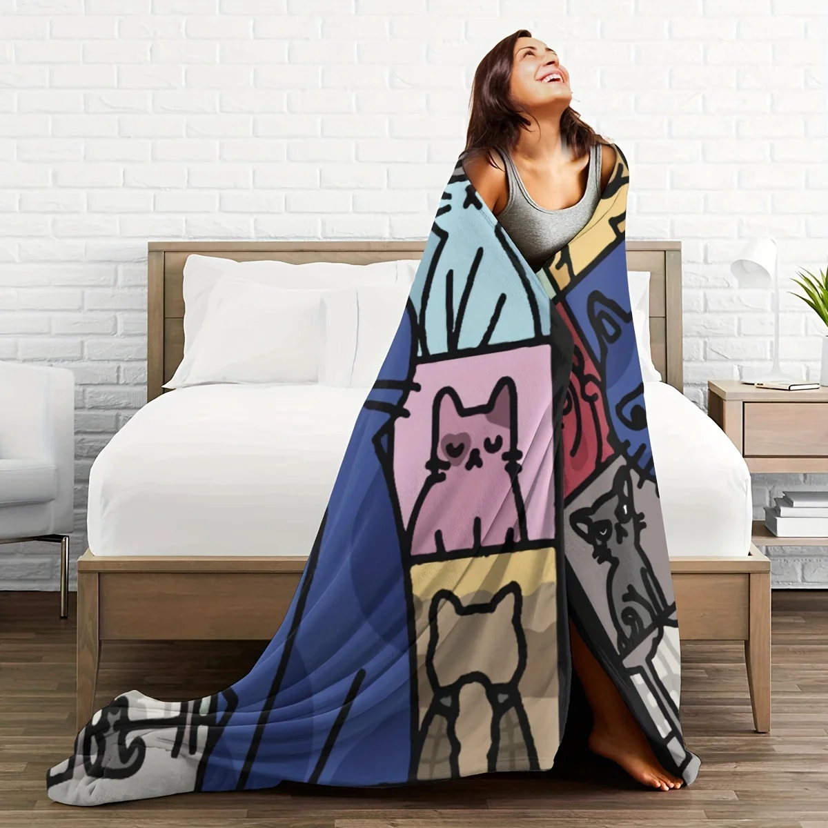 Giant Cat Collage Cartoon Blanket Throw 150x200cm Cozy Anime Print Plush Home Decor Gift for Bed Couch