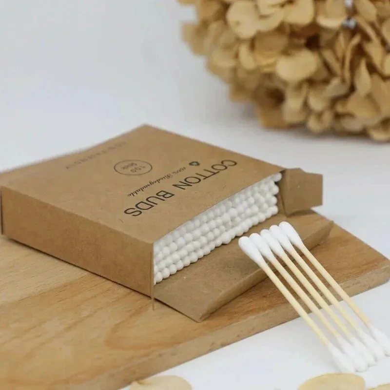 Pop#01--stock1 Bamboo Cotton Swabs Wooden Cotton Buds, Eco Friendly Cotton Swabs Wood Stick, White, 3inch