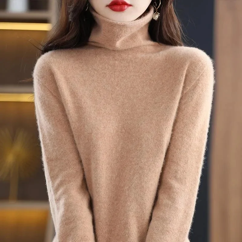 2024 Autumn winter women\'s high neck pullover 100% pure mink cashmere sweater knitted soft fashion warm women\'s clothing