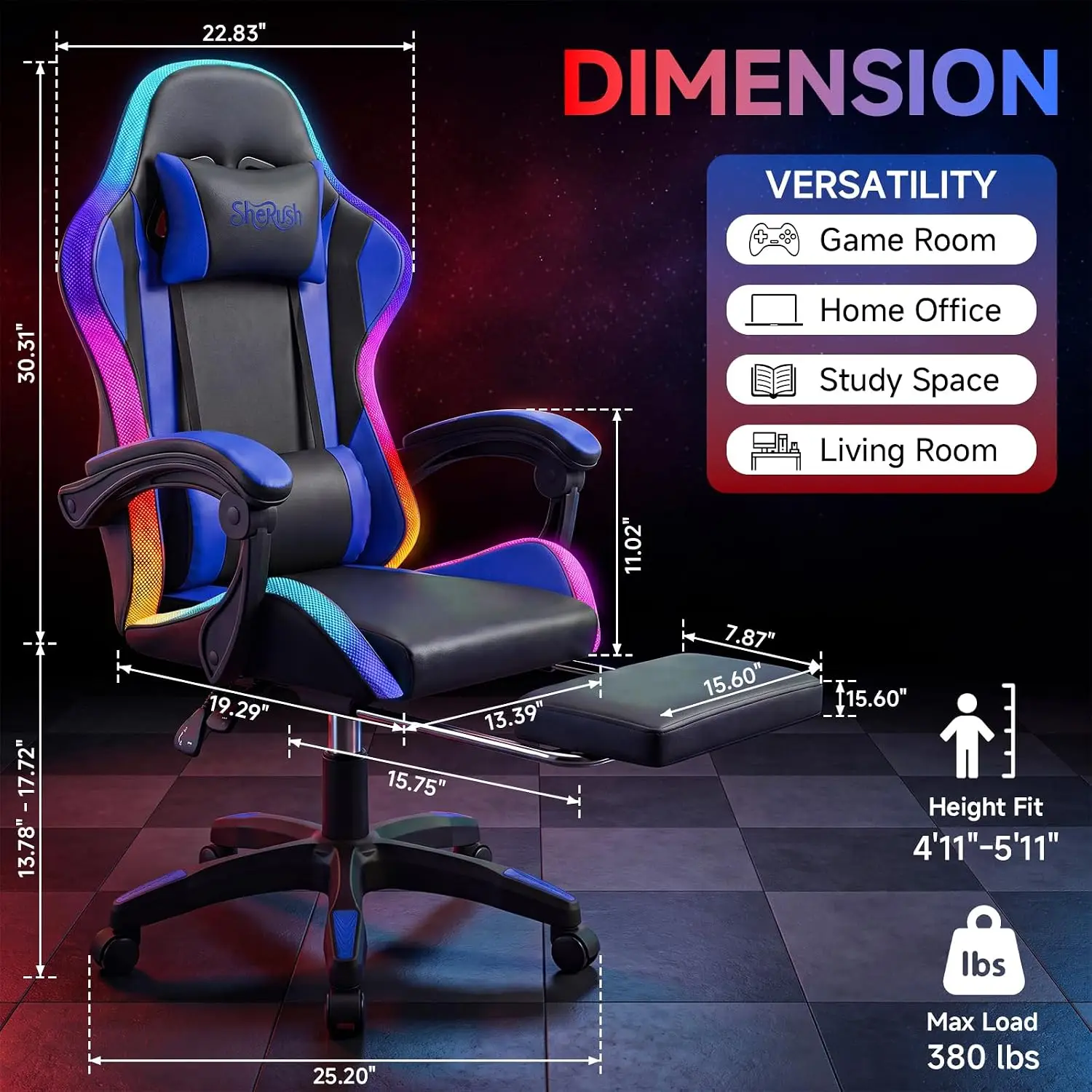 Gaming Chair with Massage & Footrest, Built-in Speakers Chair