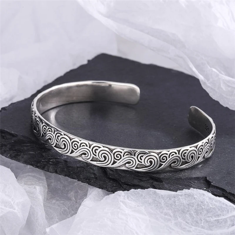 Fine Spray Wave 925 Sterling Silver Female Resizable Bracelet For Women Jewelry Gift BR305