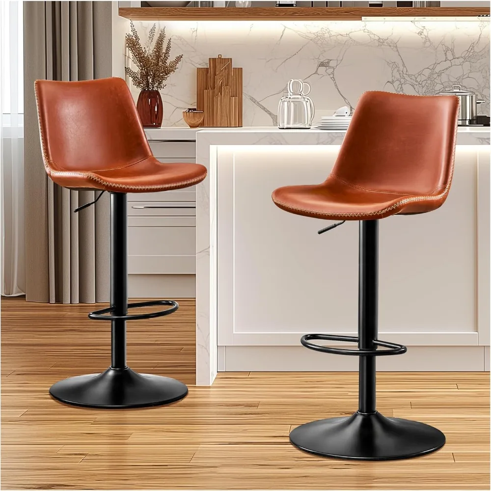 

Vintage Bar Stool Height Adjustable Crazy Horse Leather Bar Chair with Wide Seat and Base Bistro Stool, Ergonomic Counter Height