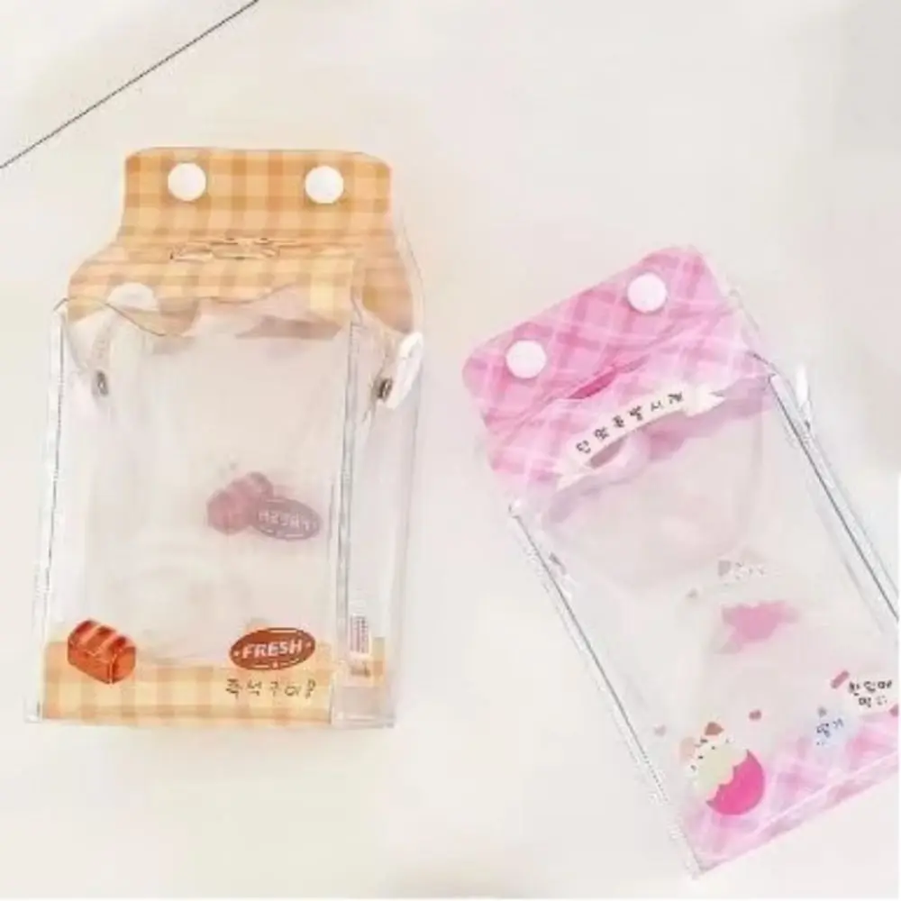 Kawaii Cute Milk Doll Display Bag Transparent Crossbody Doll Carrying Case Zipper With Lanyard Storage Bag Doll Coin Purse