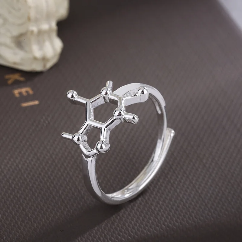 

New 925 Sterling Silver Dopamine Molecular Structure Ring for Women Men Simple Personality Trendy Jewelry Accessories