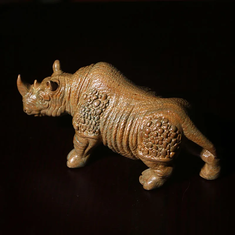 XS763- 11.5 CM Strong Rhino Green Sandalwood Sculpture Animal Decoration Craft Gift Miniatur Ornaments