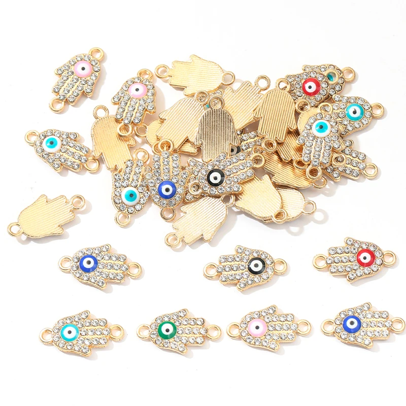 HEYUYAO 10pcs/lot Rhinestones Eye Hand Connector Pendant DIY Bracelet Necklace for Jewelry Making Accessories