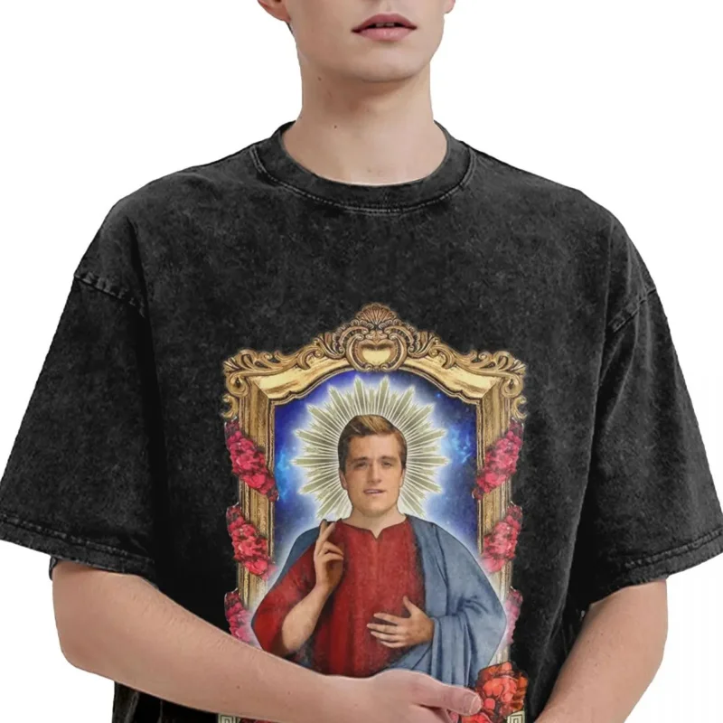 Saint Josh Hutcherson T Shirt Washed Short Sleeve Oversize T-Shirt Movie Actor Retro Men Women Tops Streetwear Summer Tee Shirt