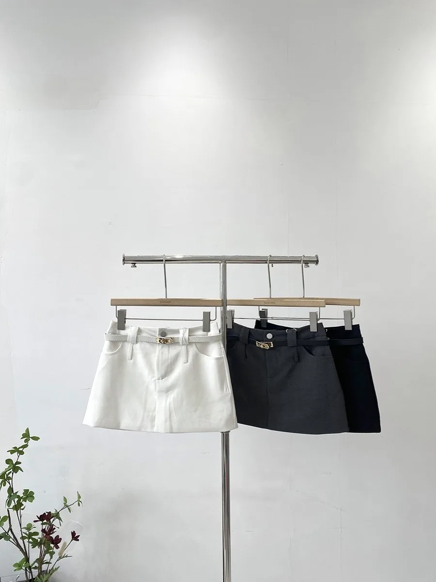 

High Waist A-Line Skirt with Belt Anti-Light ey Women's Spring 2025 New Korean Sle Suit ort Skirt Commute