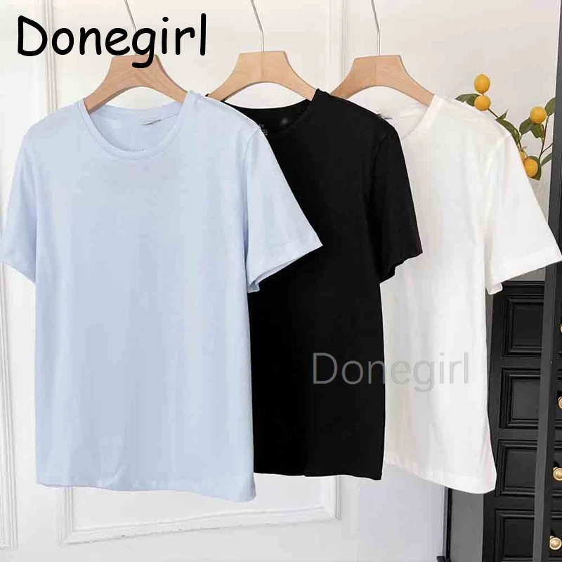 

Donegirl Women 2024 Spring and Summer New Fashion Basic All-match Short-sleeved T-shirt Chic Round Neck Casual Loose Top Mujer