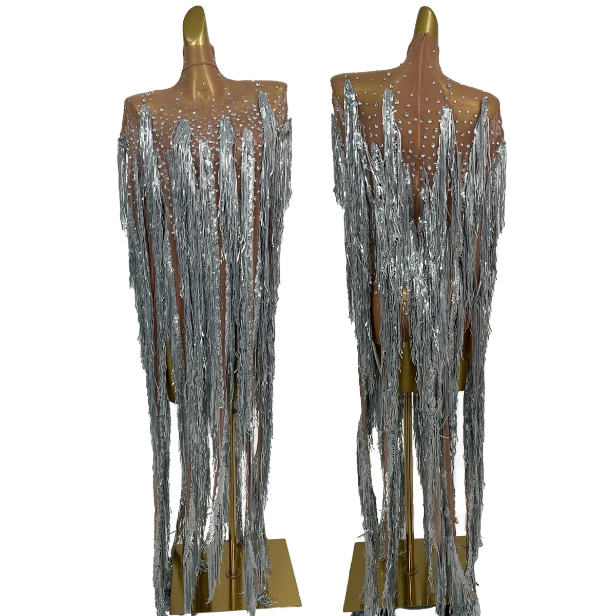 Sparkly Rhinestone Club Party Dress - yusanBar Gaun Jaring Transparan Berpayet Rhinestone