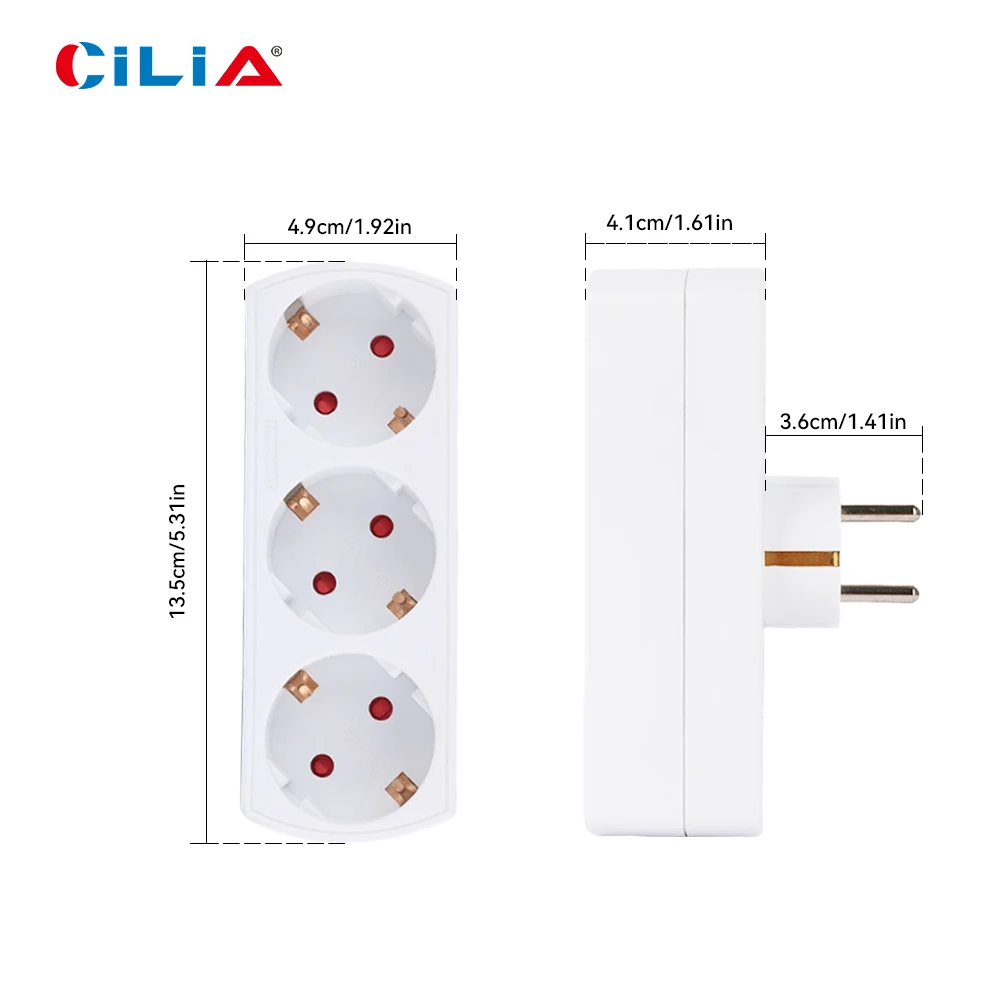 White EU Standard Power Adapter with 3 Schuko Sockets | 3680W High Capacity 16A 220-250V Extension Socket | CE & RoHS Certified