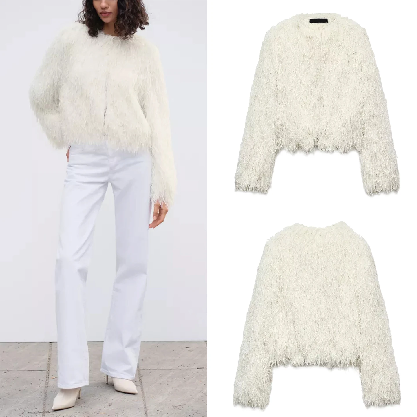 Mantel Bulu Wanita Longgar Kasual atau Atasan Serat Poliester Bernapas Kancing Bulat Warna Murni Z Musim Gugur Baru Arr...