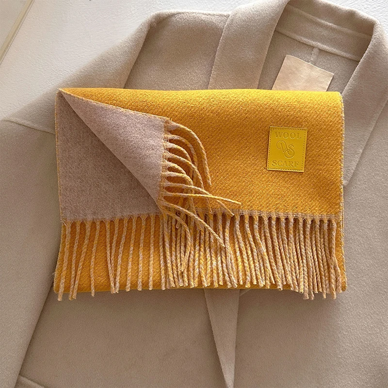 الشتاء وشاح من الصوف للنساء طويل دافئ شال كشمير التفاف الصلبة سيدة الأوشحة الحجاب الإناث الباشمينا باندانا رئيس الأوشحة سرق #6