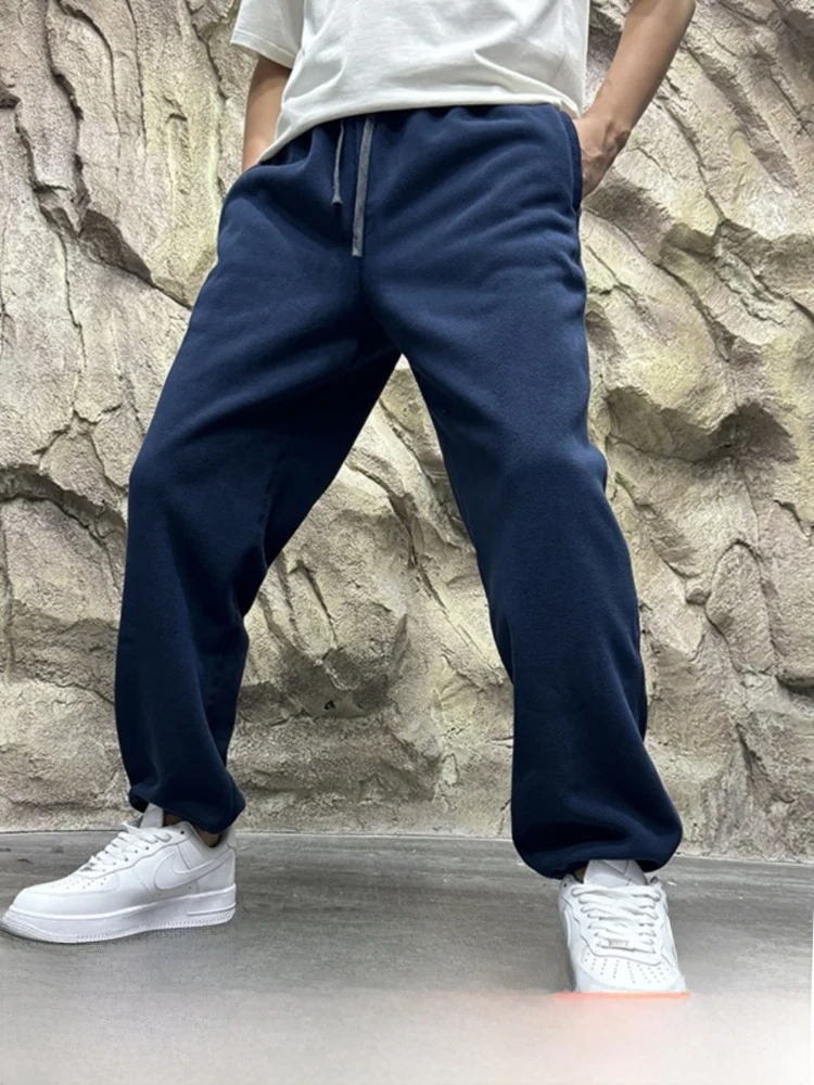 

Двусторонние, приятные для кожи повседневные длинные брюки на подкладке, мужские бархатные брюки из полиэстера со свободной талией, осенние новые брюки