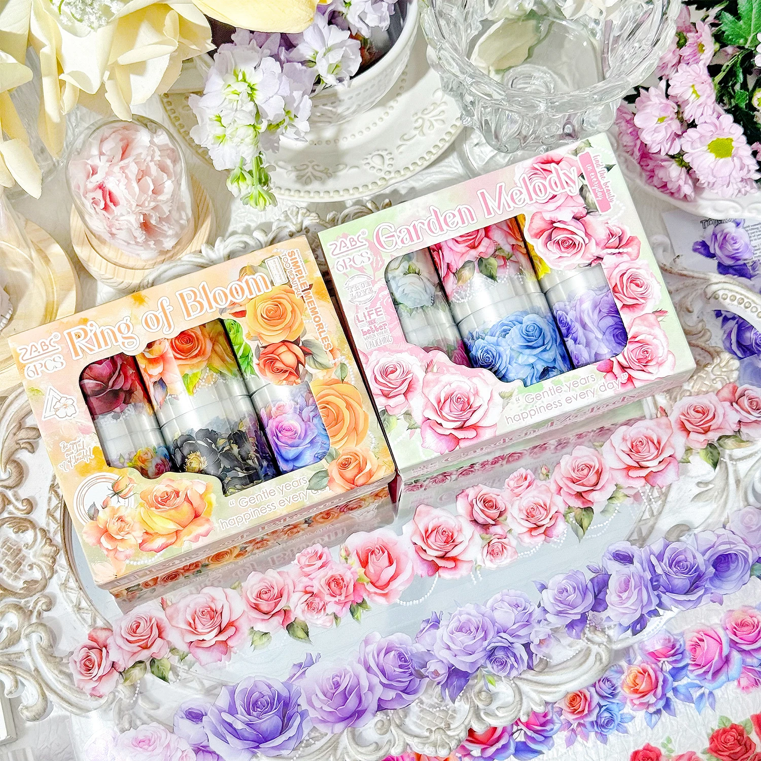 6/12 Rolls Cute Flowers PET Tape Set Journaling Decorative Adhesive Masking Tape Scrapbooking Craft Diary Aesthetic Stationery