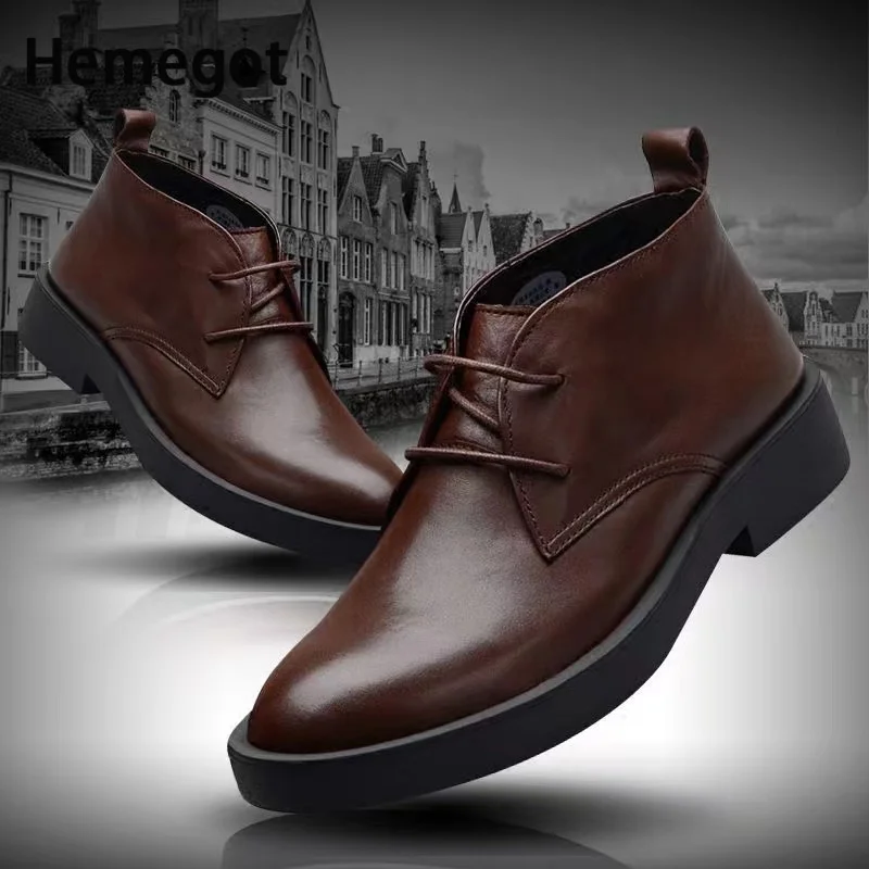 

High-Top Lace-Up Cowhide Boots Men's Chelsea Boots Soft Leather Soft Sole Soft Leather Shoes High-End Casual Leather Boots