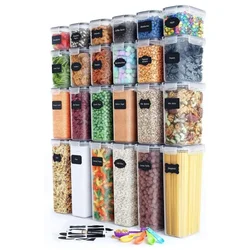 24 Pack  Hot Selling Plastic Food Grade Airtight Dry Cereal  Food Storage Containers Set for Sugar Flour Baking