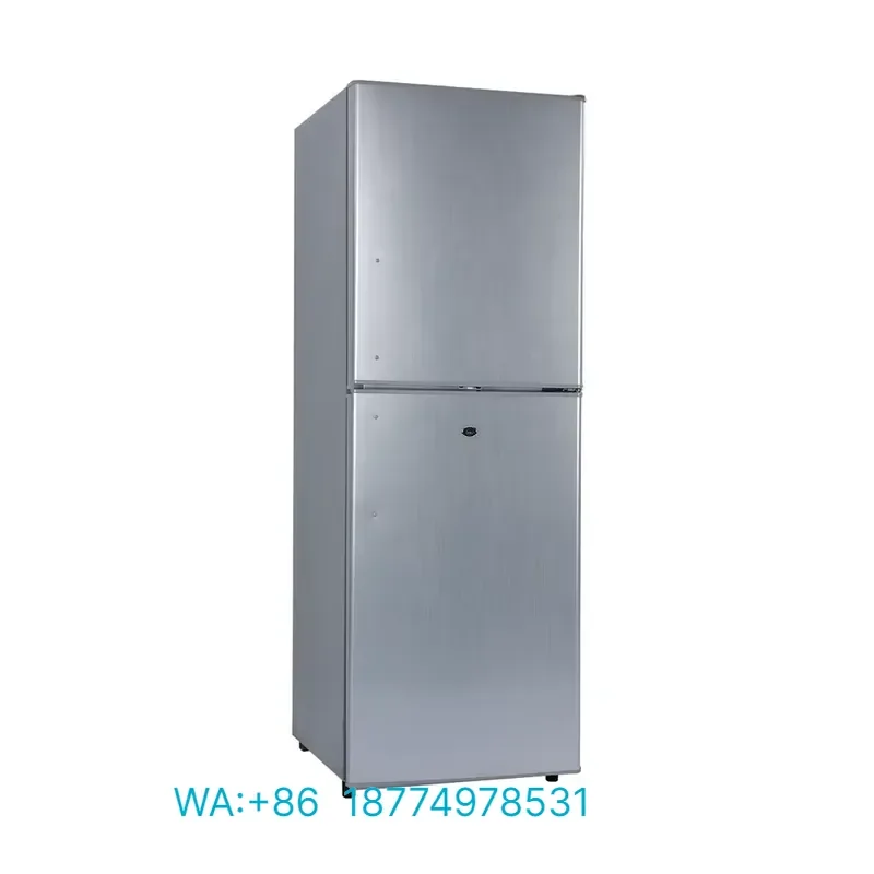 OEM DC Solar Power 24V 12V Upright Double Door Refrigerator Top Freezer With Solar Panel 12 24 48V 100 200 300L for Home