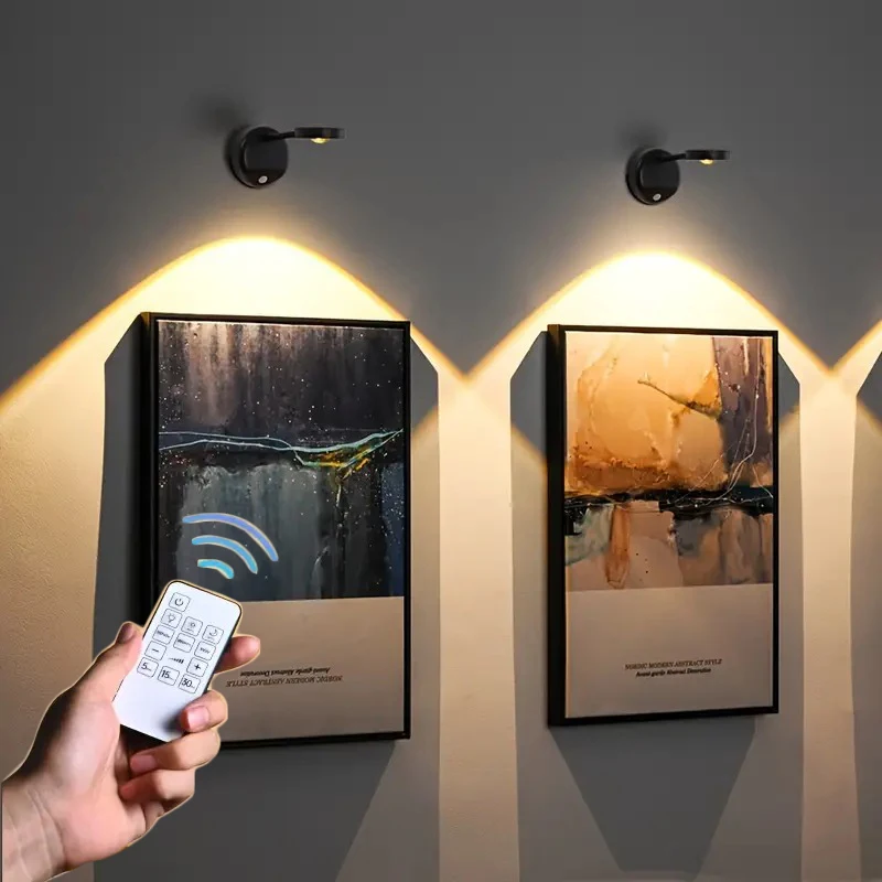 Luz de pared inalámbrica de detección humana inteligente recargable por USB, 3 colores, foco Led regulable para iluminación, pinturas, imágenes