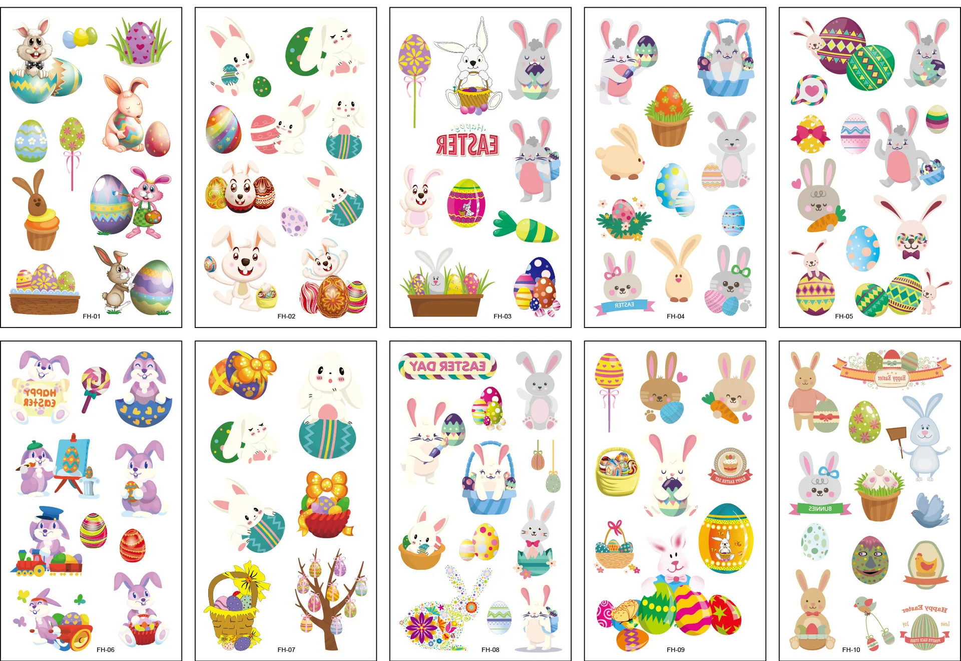 10 Pack Fake Tattoo Stickers Cartoon Temporary Tattoos Kids Arm Tattoos for Kids Easter Bunny Egg Fun Party Tattoo Stickers