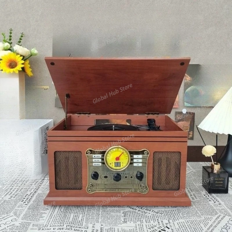 

Vintage Nostalgia Vintage All-in-One Wooden LP Bluetooth Speaker Vinyl Record Player Gramophone Ornament Gift