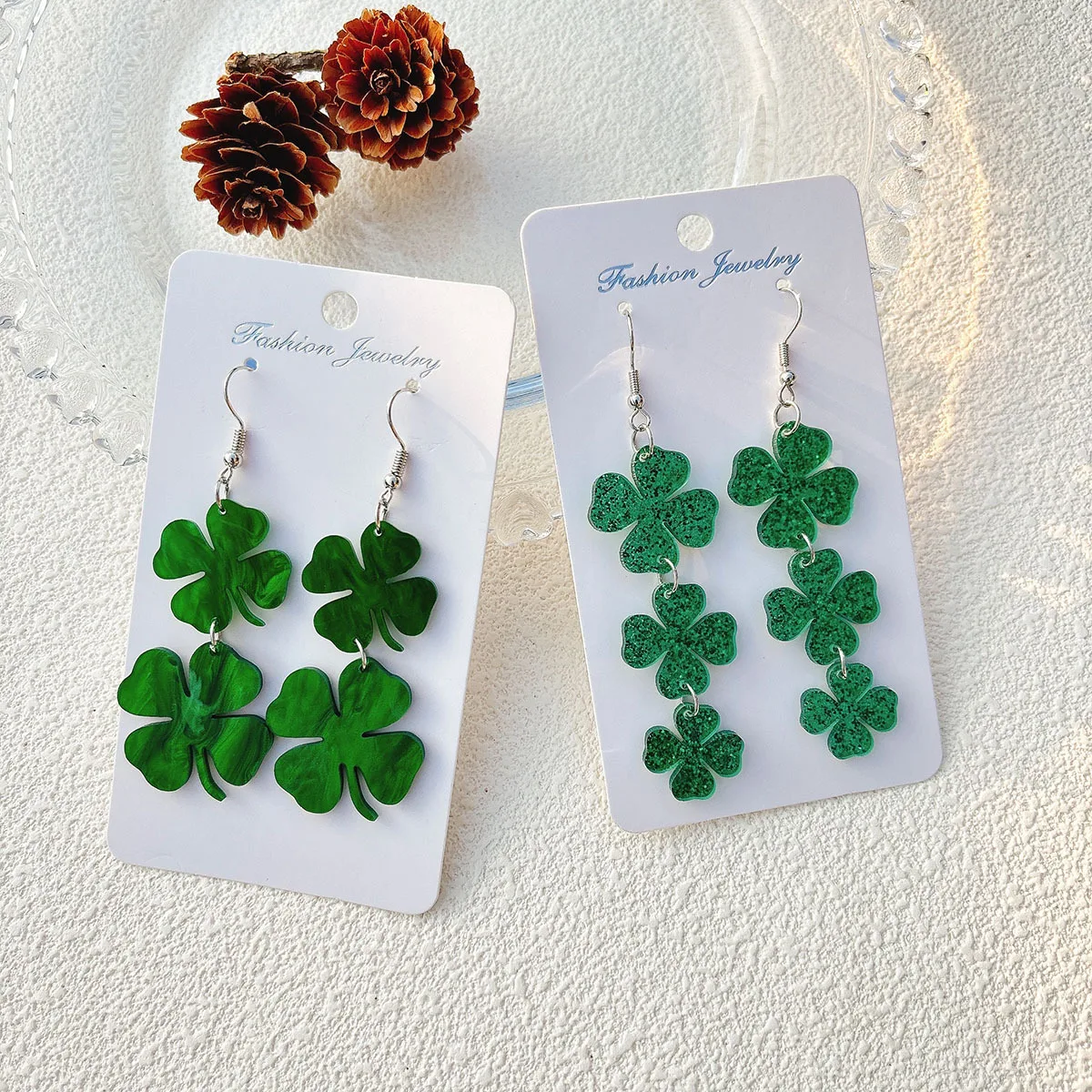 New Saint Patrick's Day Acrylic Earrings Green Lucky Flower Jewelry For Woman