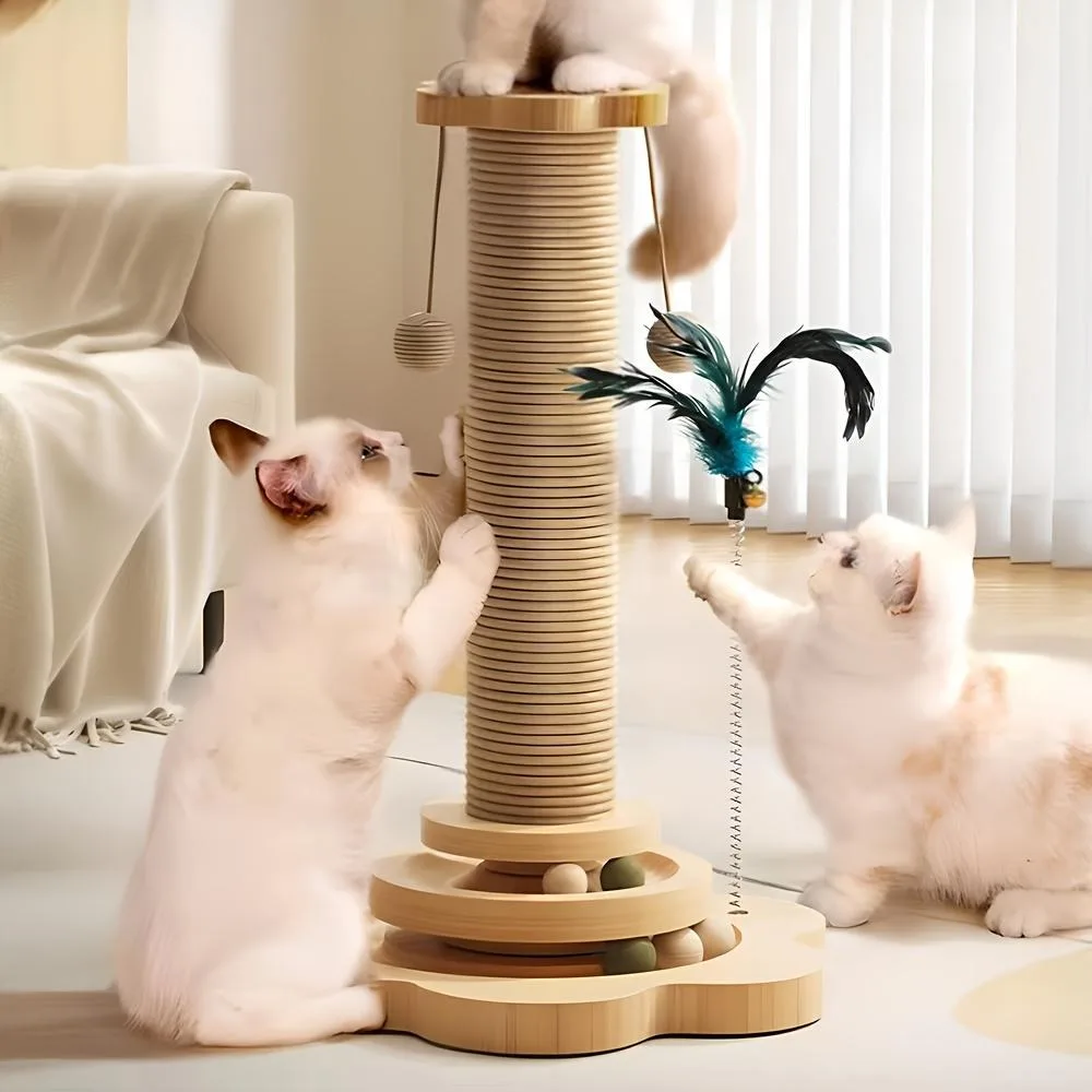 

Indoor Scratching Post With Claws Featuring Woven Rope Feather Spring Lure Cat Entertainment Ball Claws 18 Inches