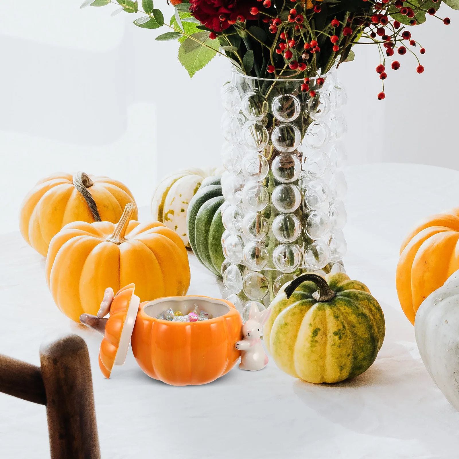 

Ceramic Pumpkin Storage Jar Lid Autumn Candy Container Decorative Jewelry Box Halloween Festive Food Canister Kitchen