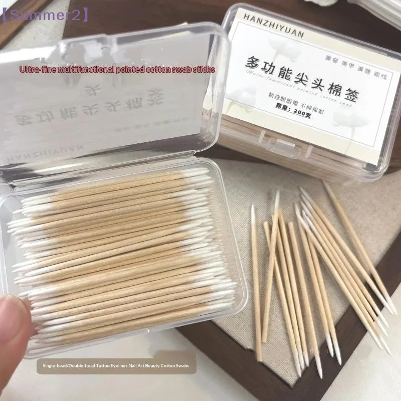 200Pcs Manicure Tools Nails Wooden Tip Cotton Stick Buds Disposable Ultra-Detail Corrector Nail Polish Remover Clean Sticks{S}