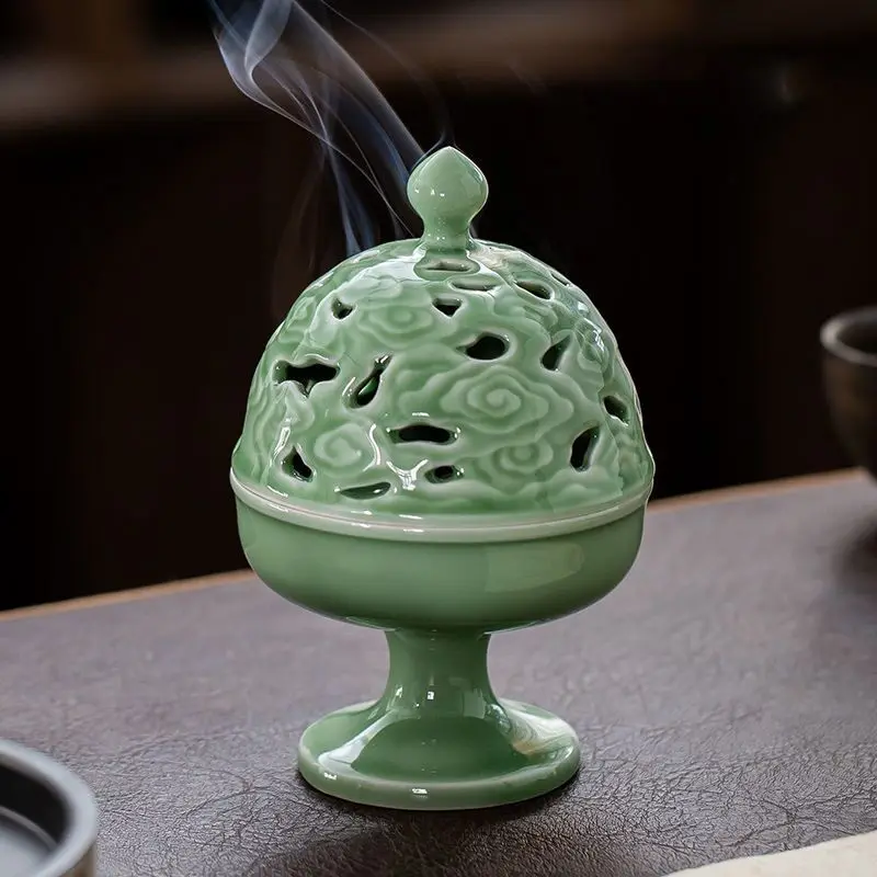 

Ceramic Xiangyun Aromatherapy Furnace Home Celadon Chinese Sandalwood Pan Incense Furnace Zen Tower Incense Furnace