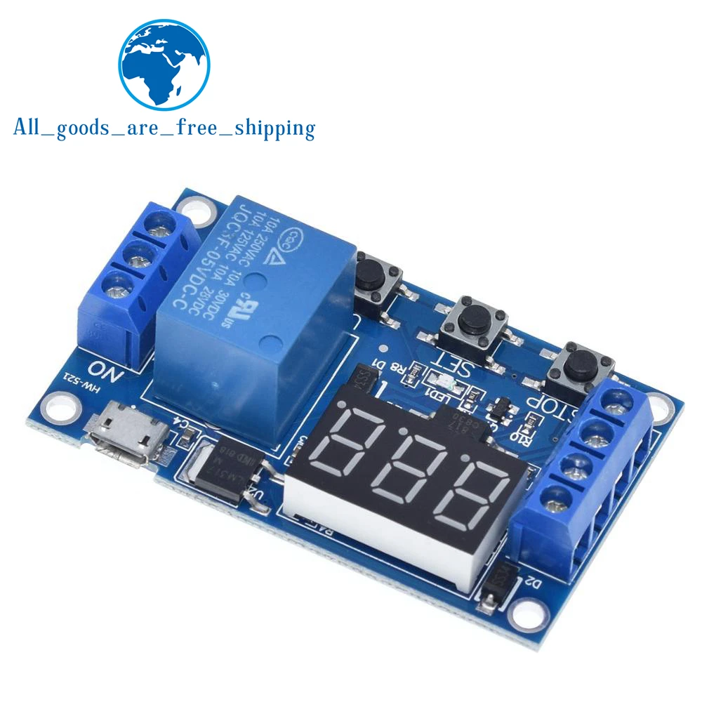 TZT módulo de relé de 1 canal 5V, módulo de relé de retardo de tiempo, interruptor de encendido/apagado, ciclo de sincronización de 999 minutos para placa de relé Arduino