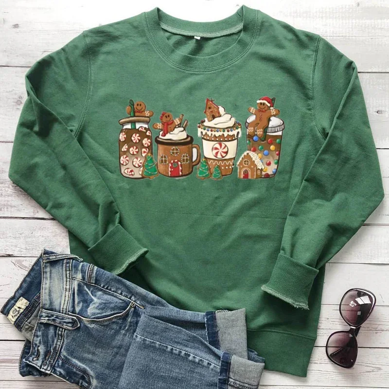 Gingerbread Christmas Coffee Shirt coffee Sweatshirt Coffee Lover gift Latte drink Crewneck women sweater Streetwear harajuku