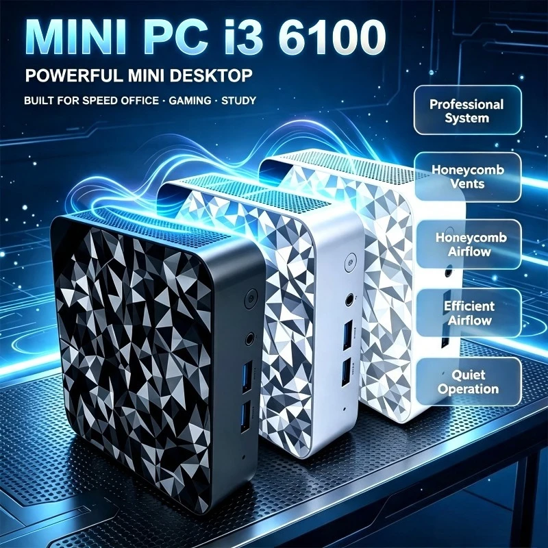 New Mini PC Intel i3 6100 16GB RAM Large SSD 4K WiFi6 BT5.2 Multiple Appearance Options For Study Studio Entertainment Work