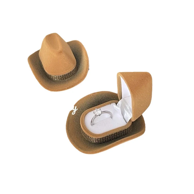 Cowboy Hat Jewelry Box Velvet Ring Box Funny Organizer Jewelry Stand Holder Valentine's Day Surprise Proposal Gift Box